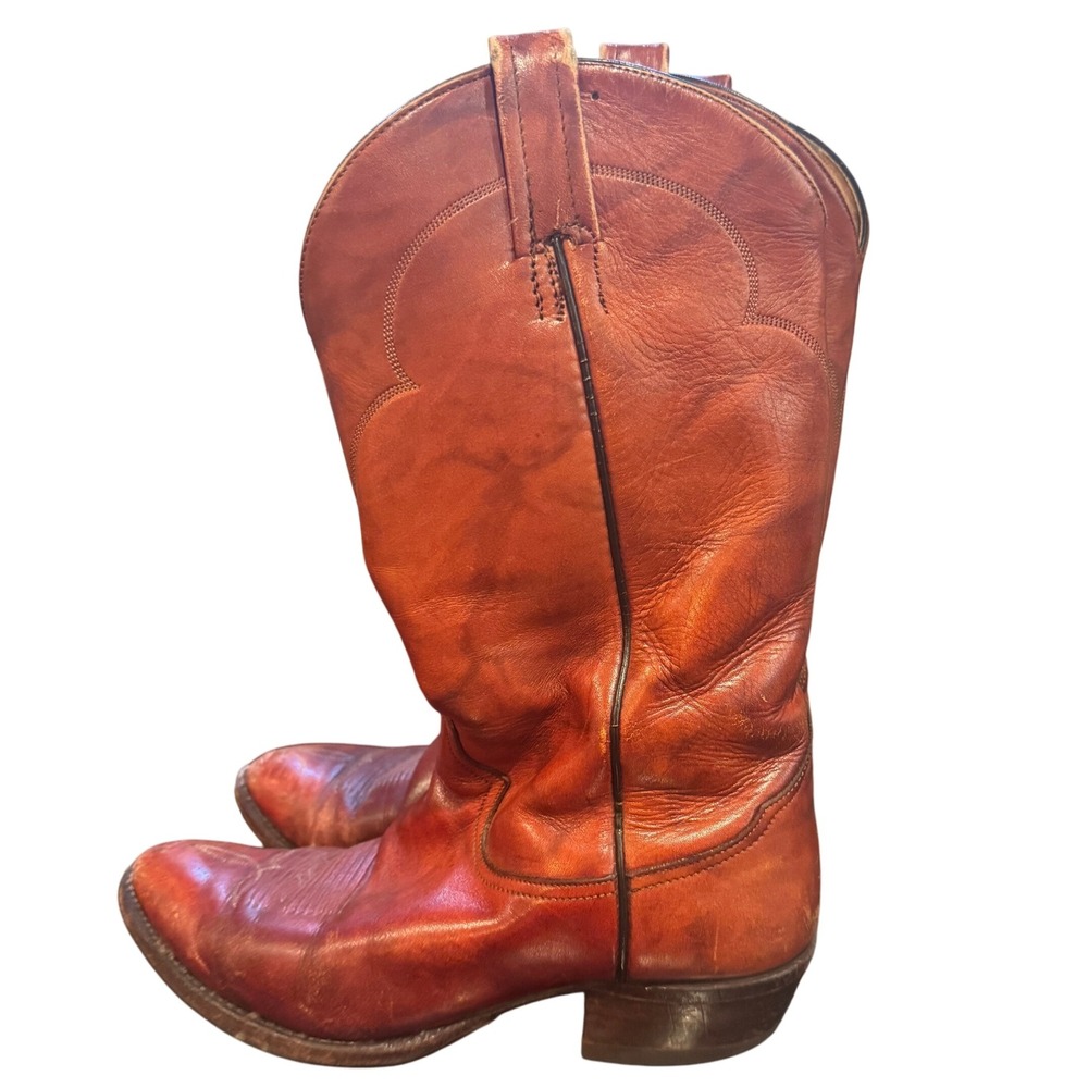 Tony Lama Leather Western Cowboy Boots Mens Brown Pull On 8.5 F USA‎ 90s VTG